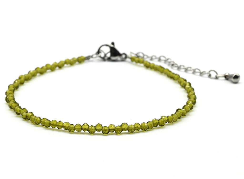 Браслет из граненых бусин мелких 2мм циркон цв.оливковый, 17см