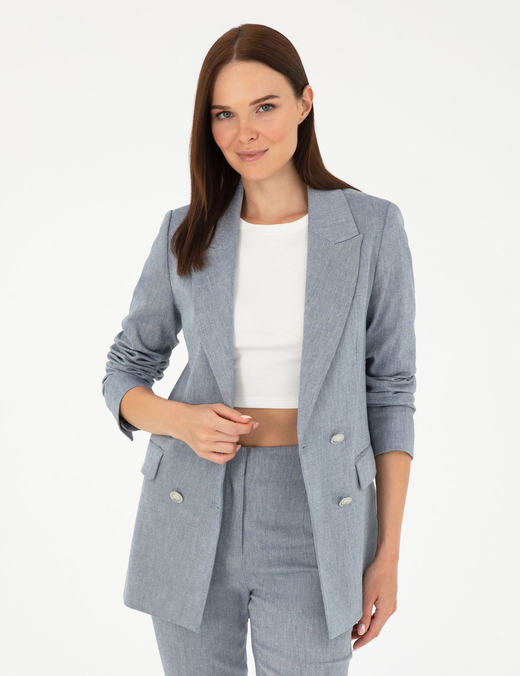 _ndigo Slim Fit Keten Kar___ml_ Ceket