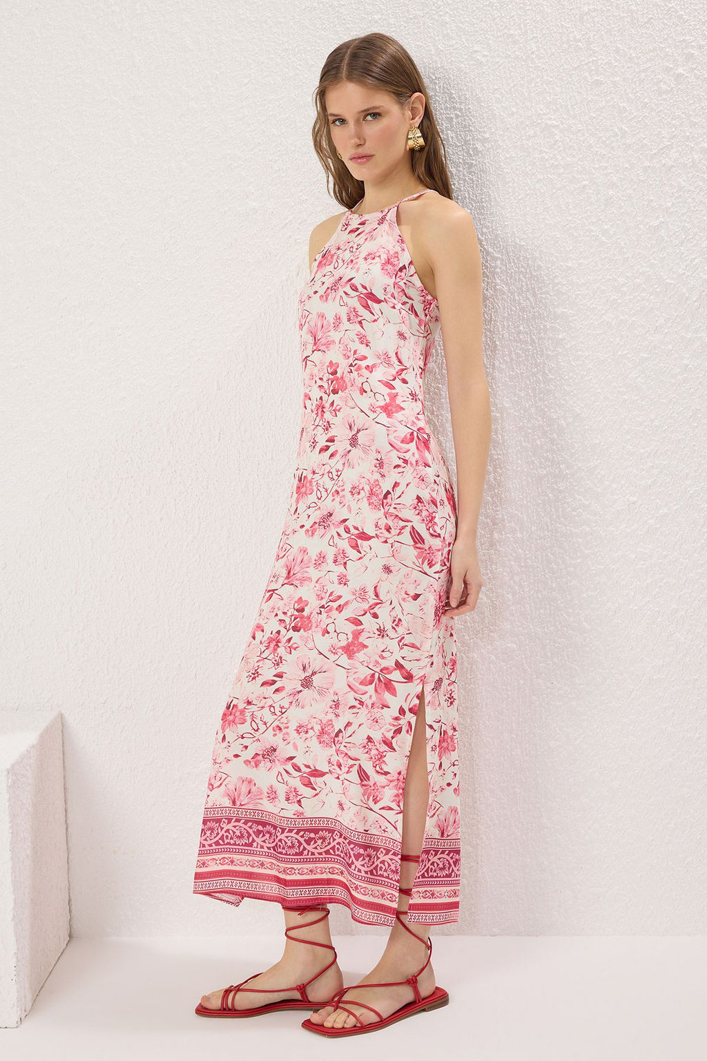 TRENDYOLMILLA Lacivert Cicekli Duz Kesim Viskon Maxi Dokuma Elbise TWOSS24EL00524  фото 10