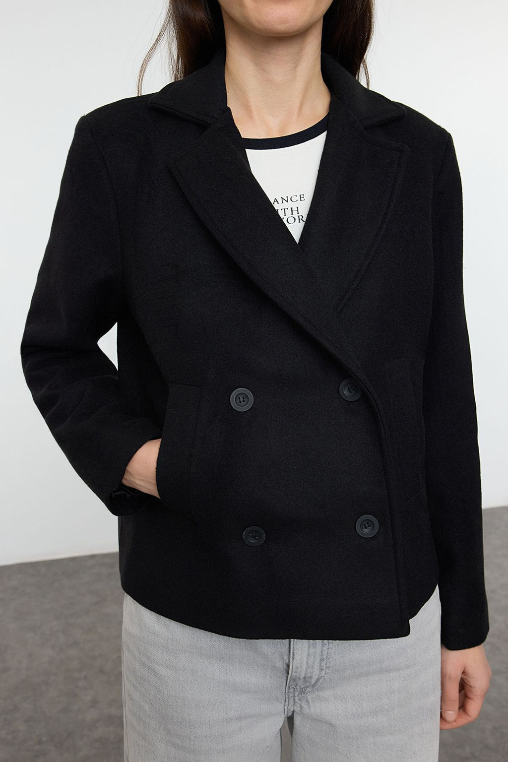 Trendyolmilla Siyah Regular K?sa Ceket Kaban TWOAW25KB00110  фото 7