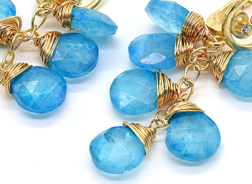 Серьги с голубым камнем аквамариновый кварц в ювелирной огранке