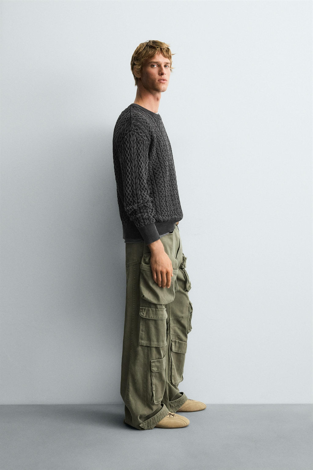 WASHED CABLE-KNIT SWEATER - Zara фото 4