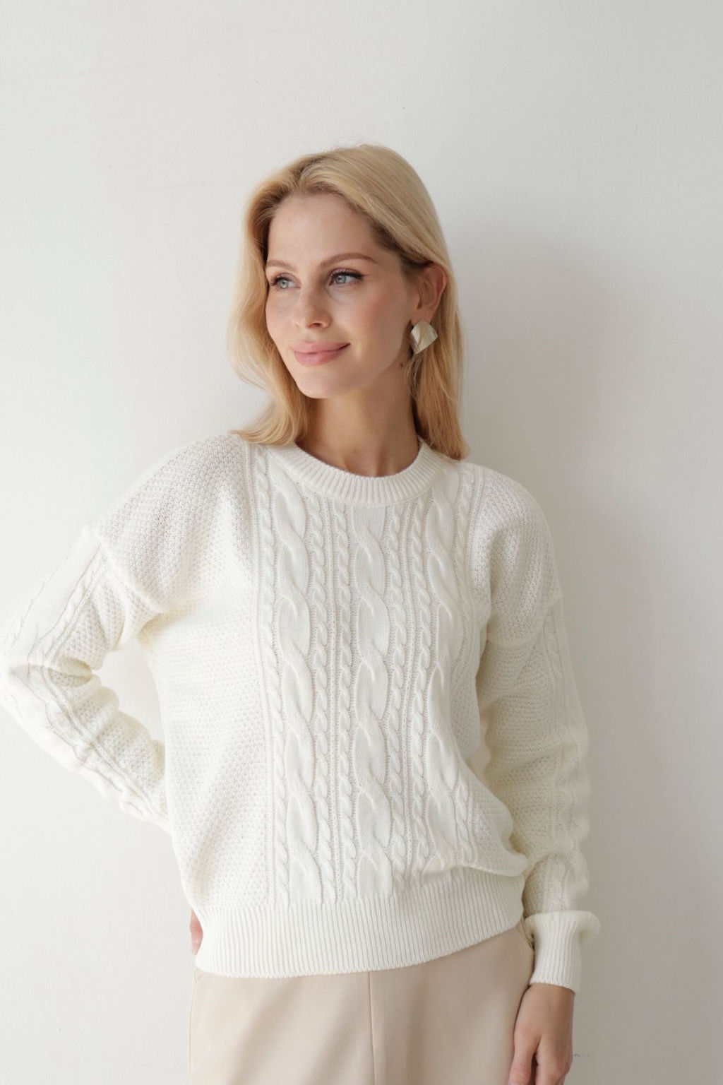 Белый джемпер с косами из хлопка и шерсти мериноса - Martichelli фото 4