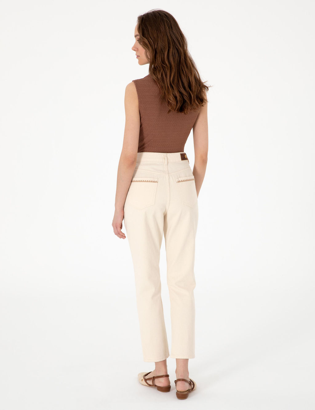 Ekru Mom High Waist Fit Jean Pantolon