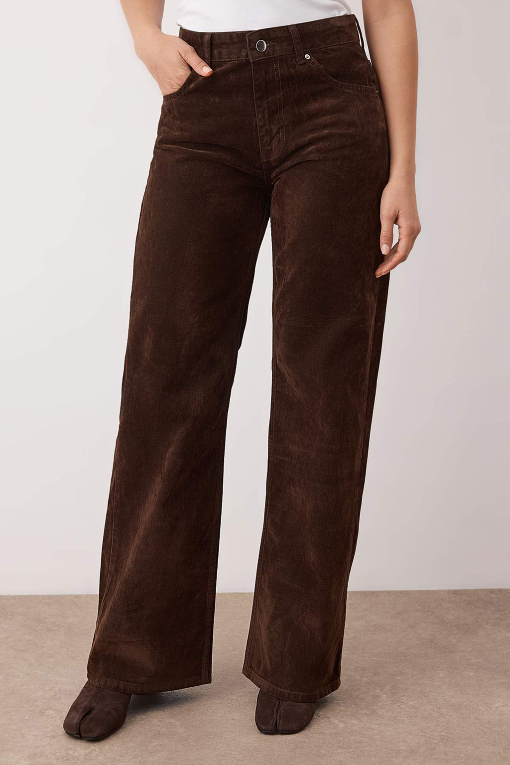 Kahverengi Suet Gorunumlu Yuksek Bel Wide Leg Jeans TWOAW26JE00175 - Trendyolmilla фото 3