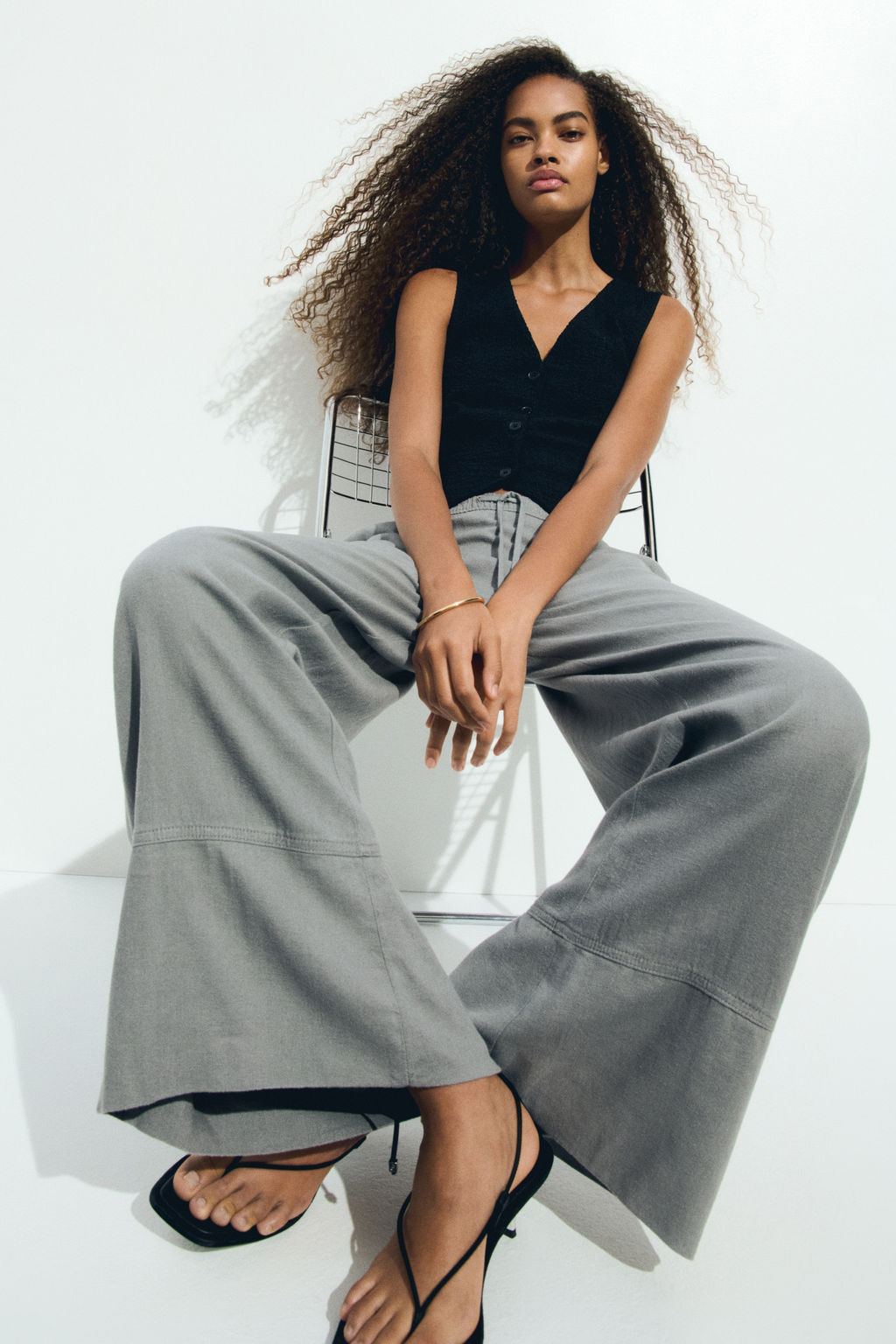 Pantal?n en mezcla de lino con cord?n de ajuste - H&m фото 5