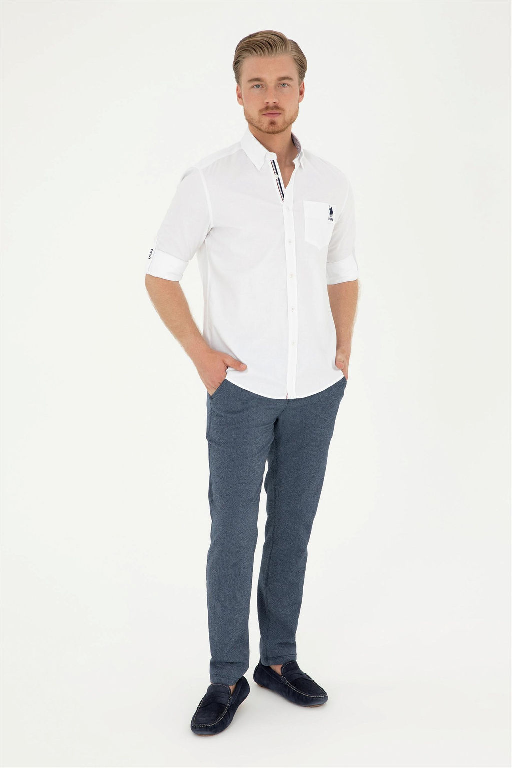 U. S. Polo Assn / Мужская белая рубашка с длинным рукавом - U.s. polo assn фото 4