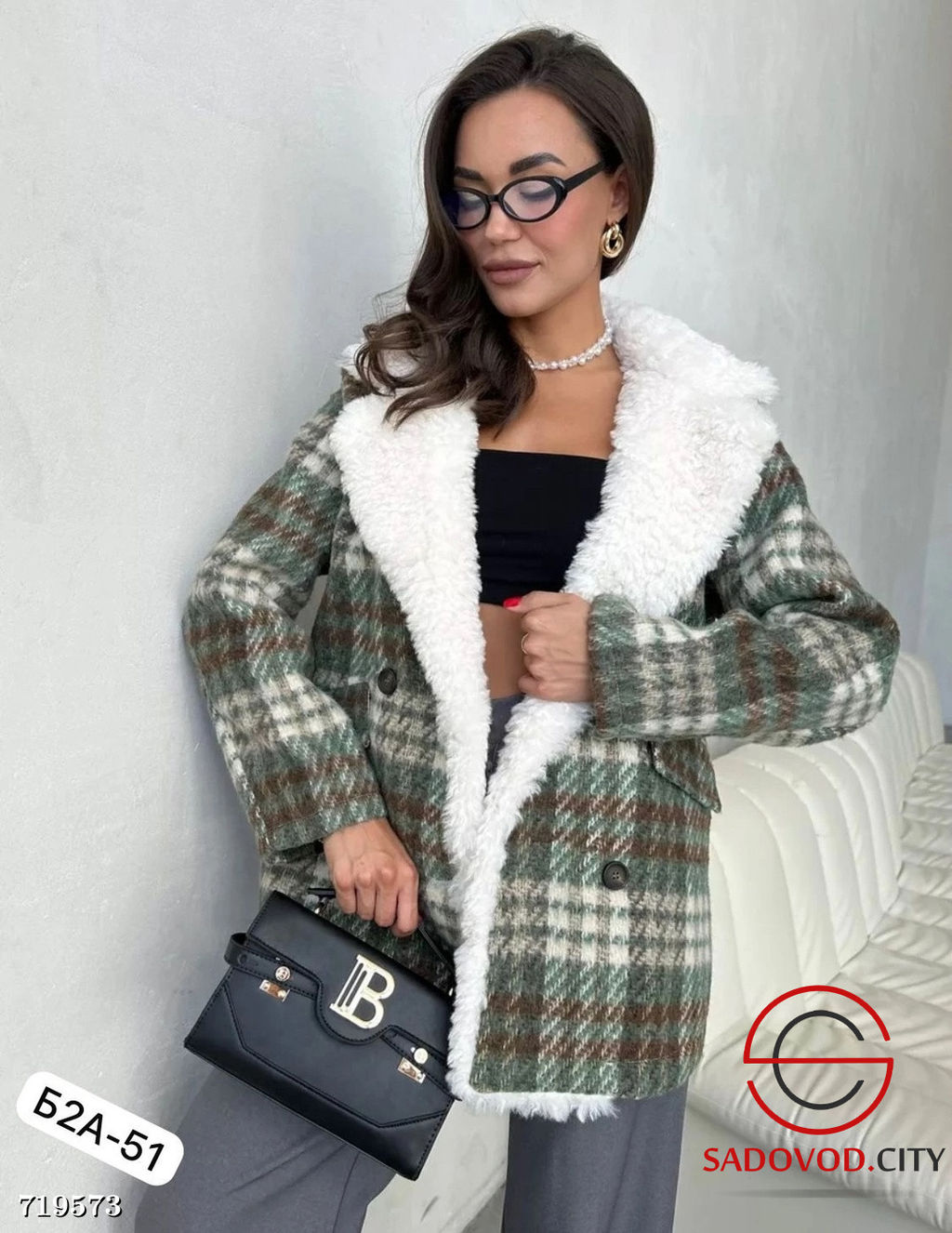 Женская куртка с мехом в клетку - Bruno фото 2