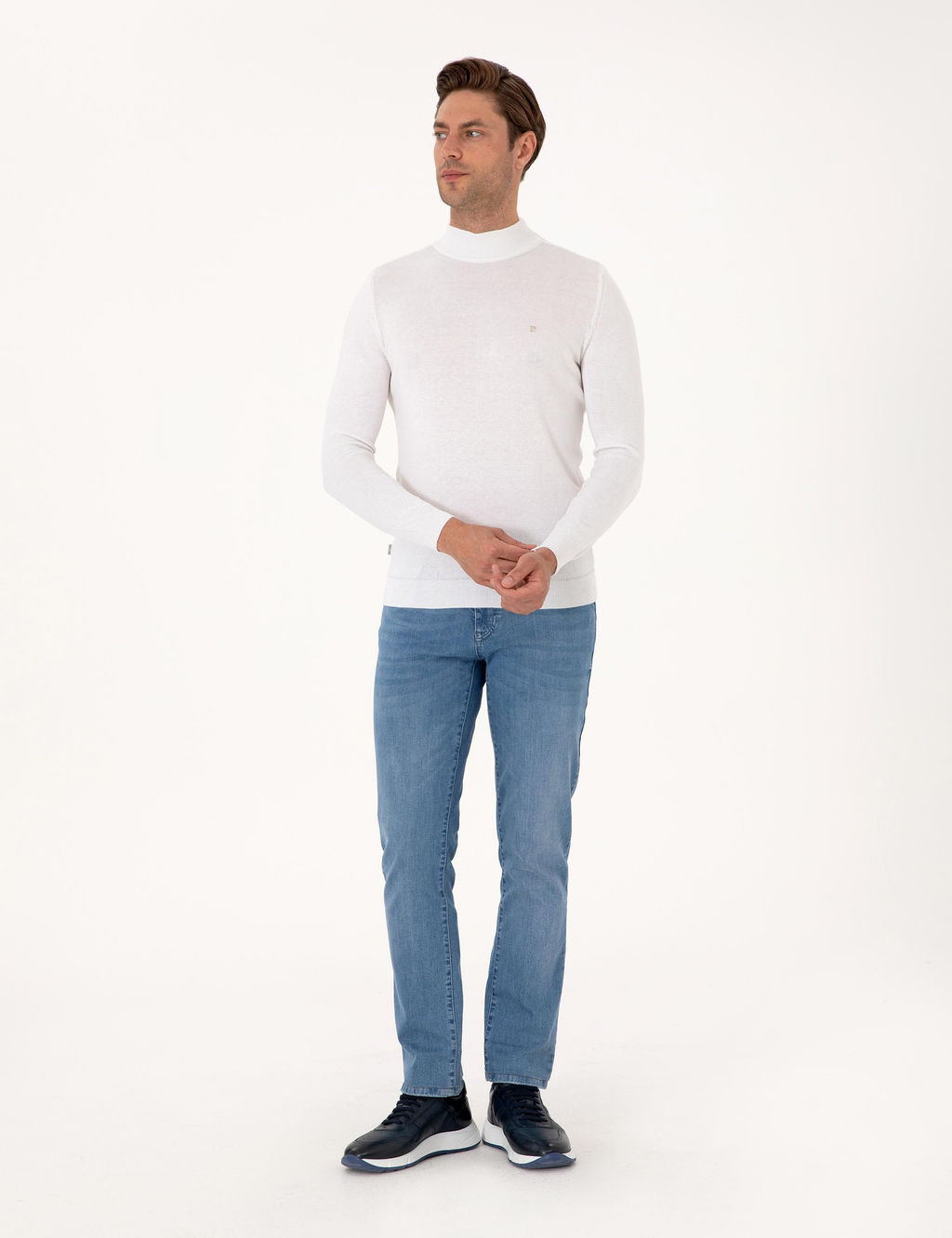 Ekru Slim Fit Yar_m Bal_k__ Yaka Basic Triko Kazak - Pierre cardin фото 4