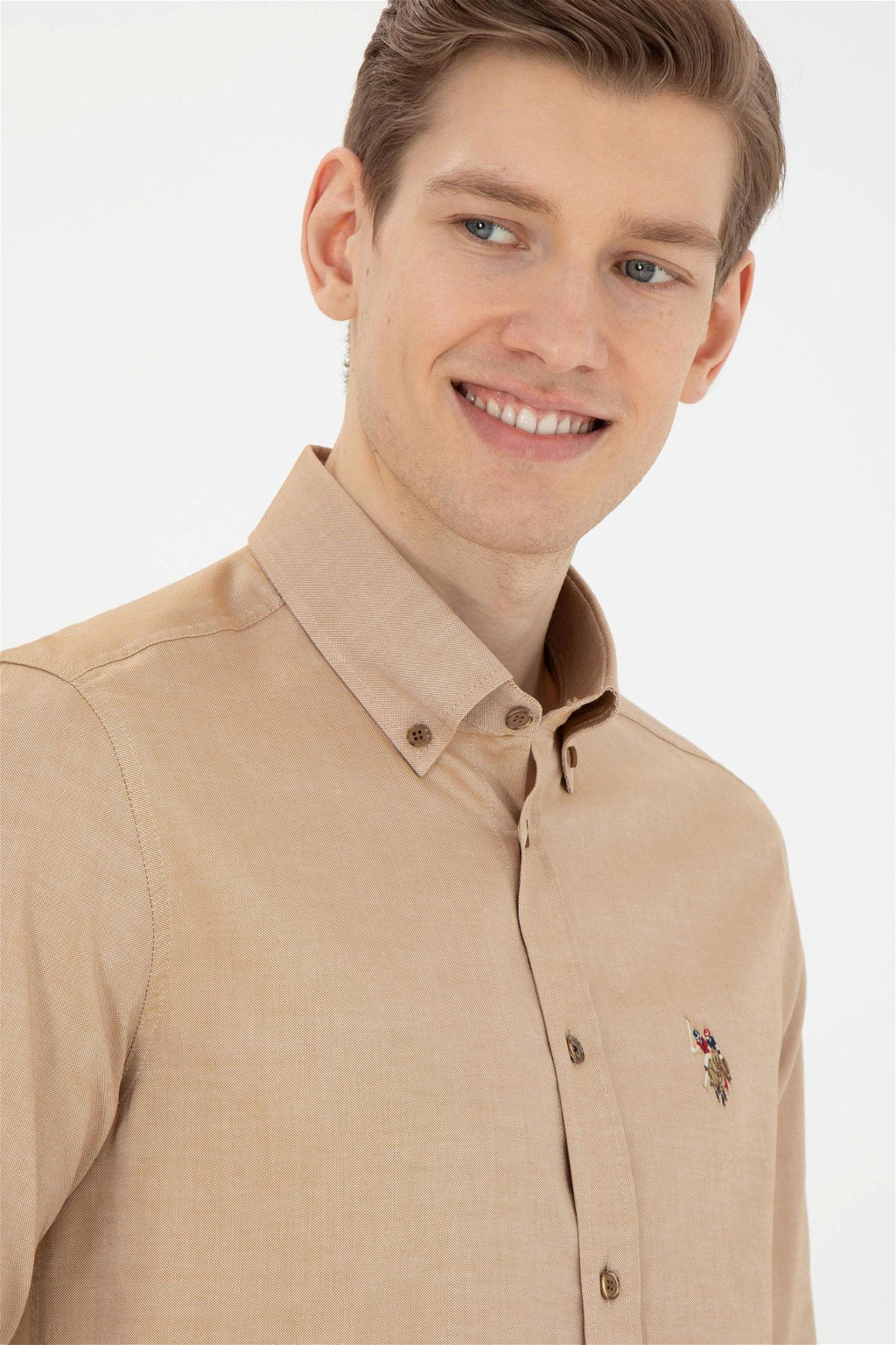 Мужская базовая рубашка кокосового цвета с длинным рукавом - U.s. polo assn фото 2