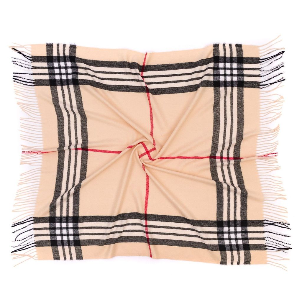 Платок женский теплый с кистями, с полосками MAGROM, светло-бежевый, 100x100 см, из вискозы и шерсти