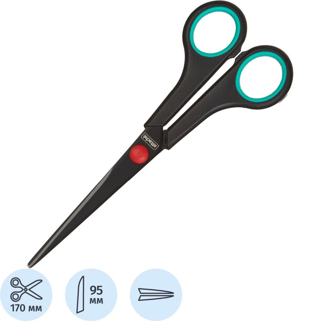Ножницы Attache 170 мм с пласт. прорезин. ручками, тефл.покр.цв.черн/красн фото 2