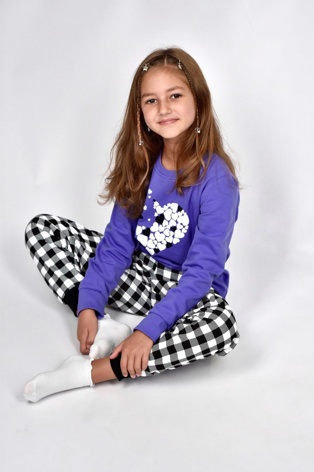 Пижама для девочки 91232 пыльная роза/черная клетка 870 Lets go - Let's go фото 5