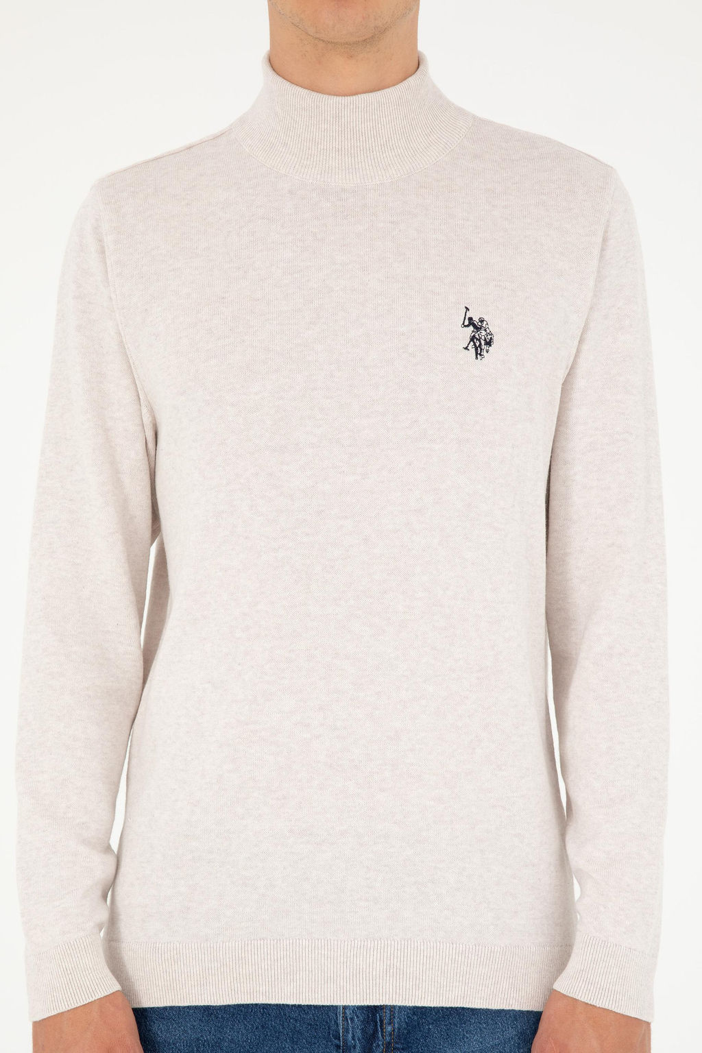 Свитер мужской U.S. Polo Assn каменный меланж хлопок  фото 13