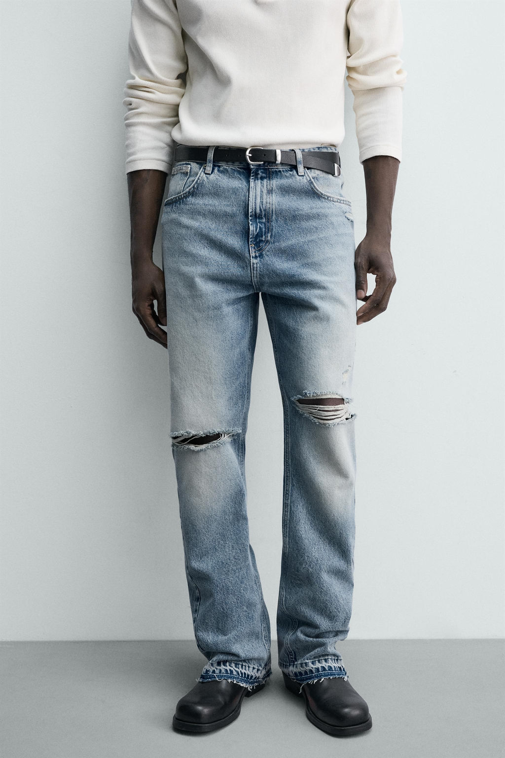JEANS FLARE FIT ROTOS / Azul medio - Zara фото 5