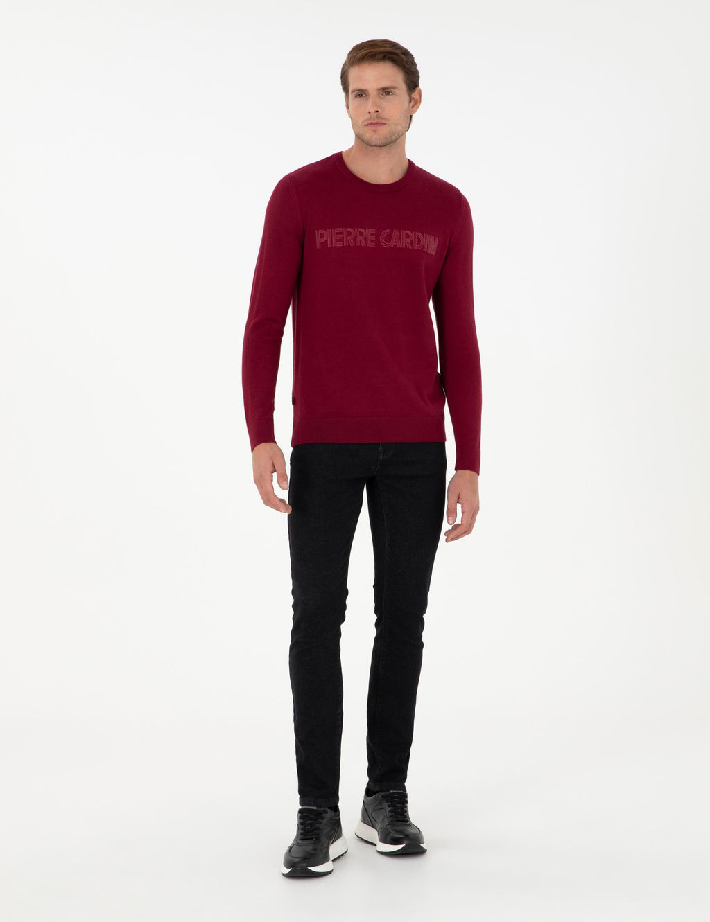 K_rm_z_ Slim Fit Bisiklet Yaka Y_n Kar___ml_ Triko Kazak - Pierre cardin фото 4
