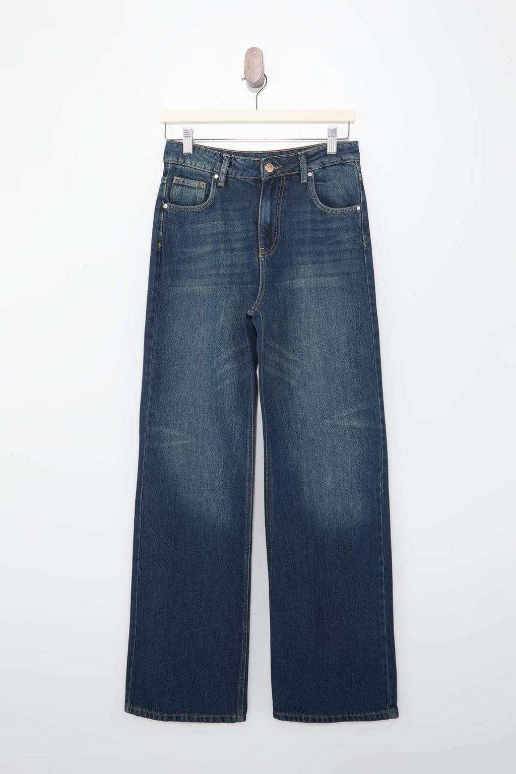 Koyu Mavi YUMUSACIK Tencel Kar?s?ml? Yuksek Bel Wide Leg Jeans TWOSS26JE00137