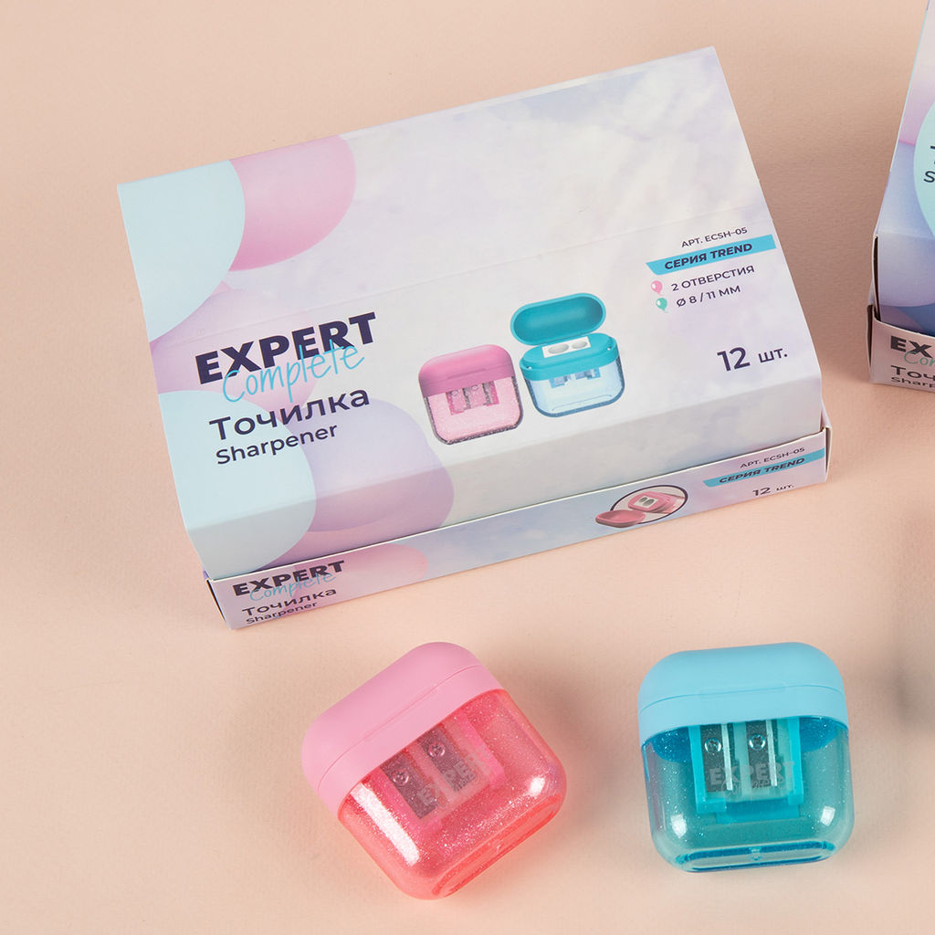 Expert Complete Точилка пластиковая с контейнером, 2 отверстия ECSH-05 12 шт. в ассортименте