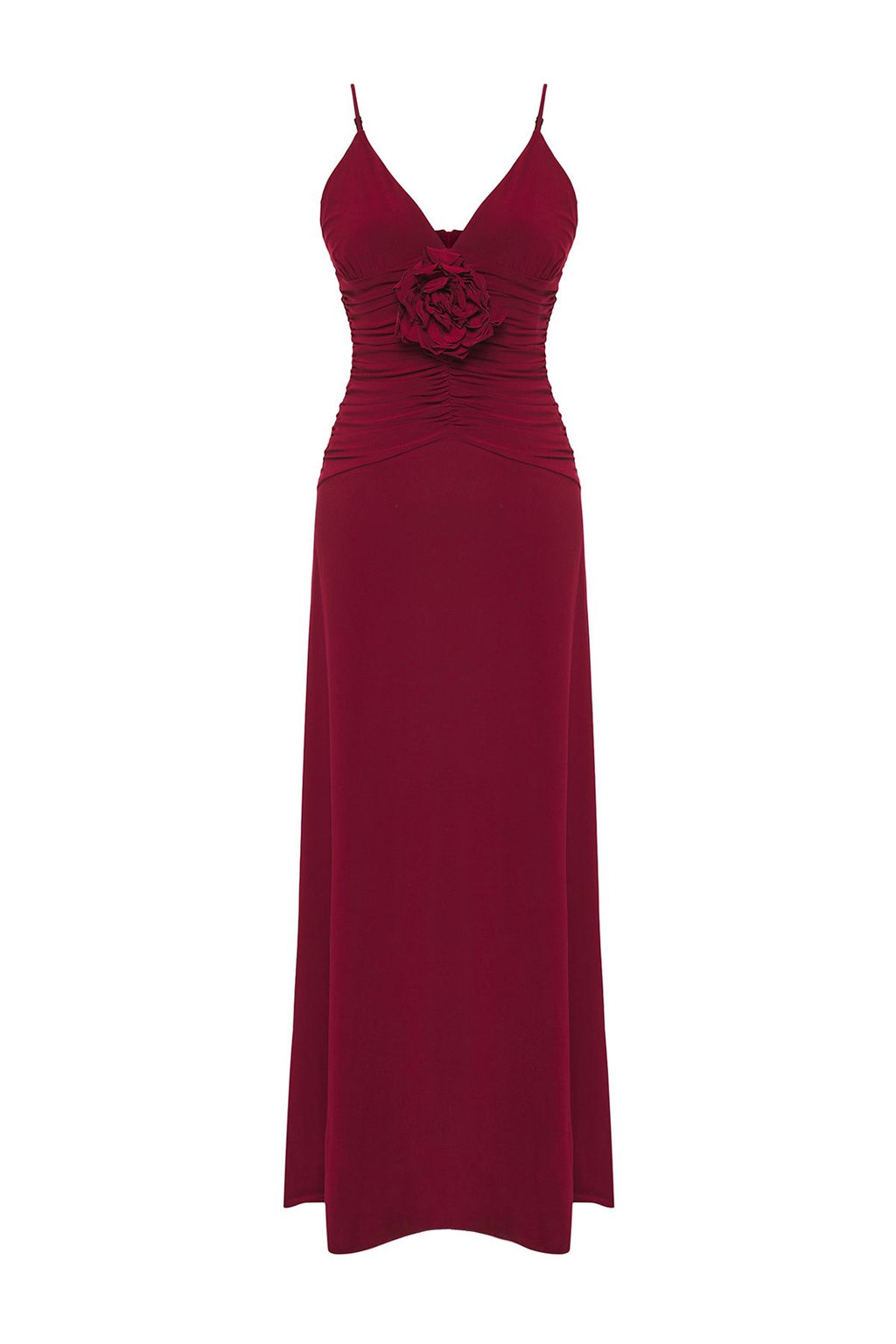 Bordo Gul Detayl? Orme Maxi S?k Abiye Gece Mezuniyet Elbisesi TPRSS25AE00180
