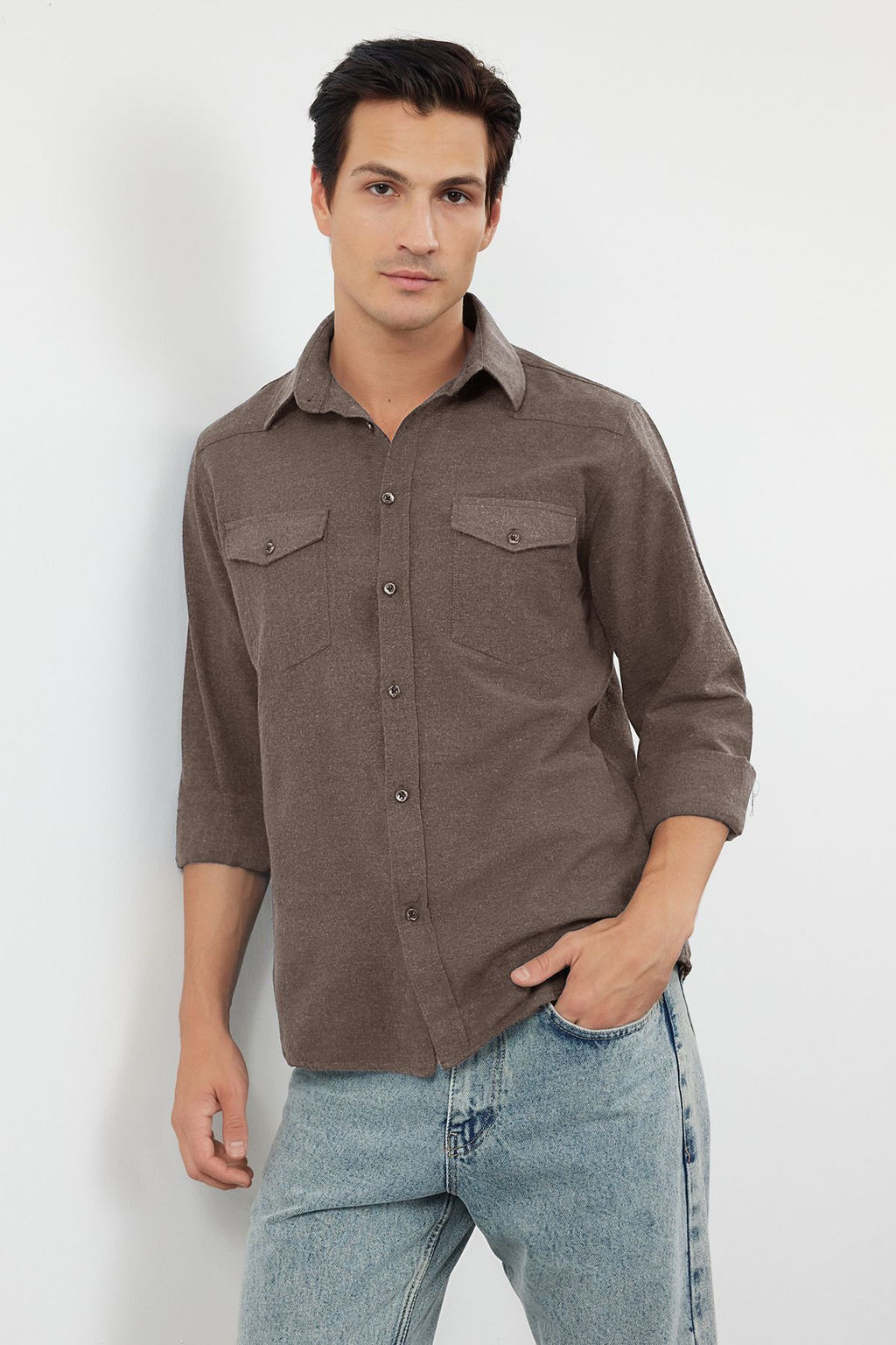 TRENDYOL MAN Haki Regular Fit Cepli Flanel K?sl?k Oduncu Ceket Gomlek TMNAW25GO00000 - Trendyolmilla фото 2