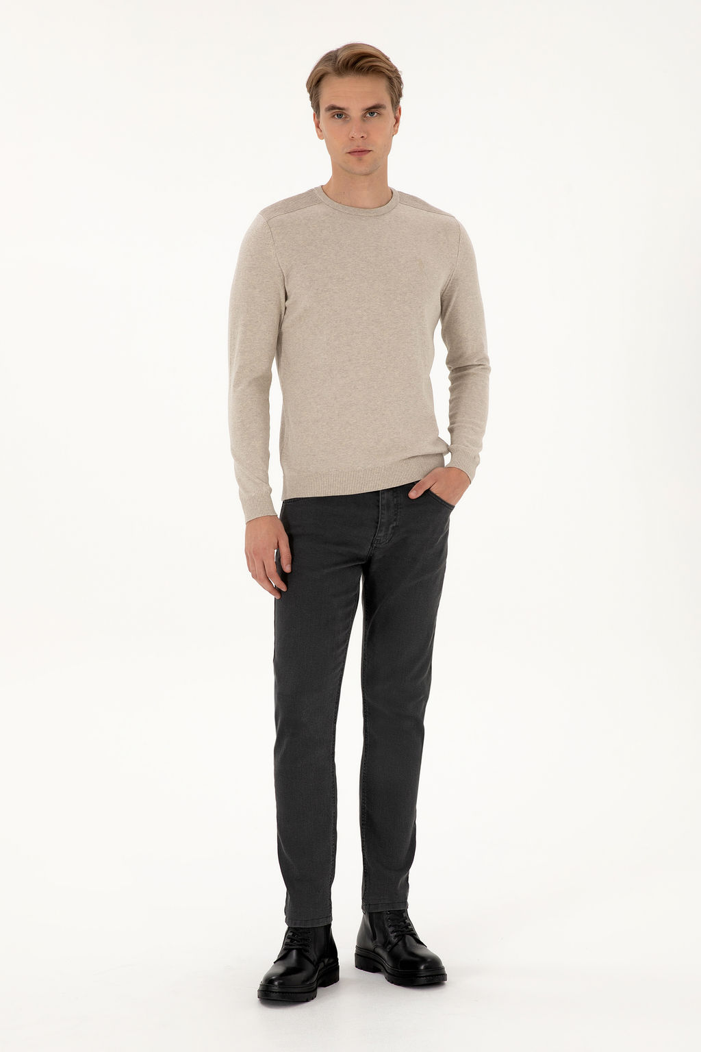 Erkek Slim Fit Bisiklet Yaka TaЕ Melanj Basic Kazak - U.s. polo assn фото 4