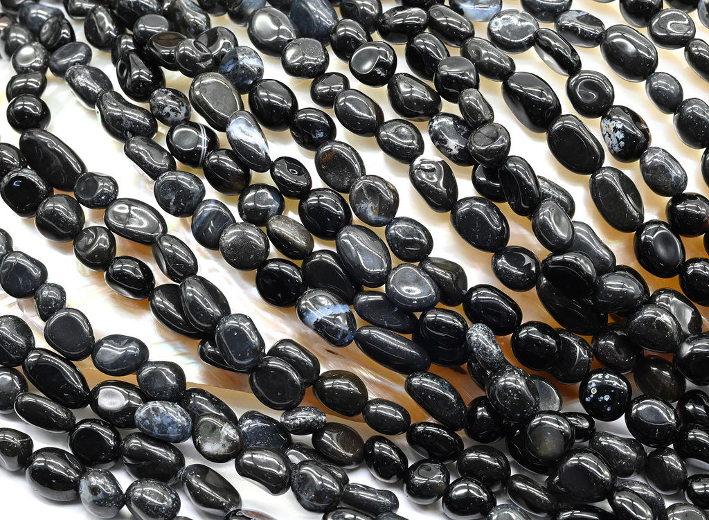 Бусины из агата черного галтовка 6*8мм, 40см, 50 бусин Радуга камня