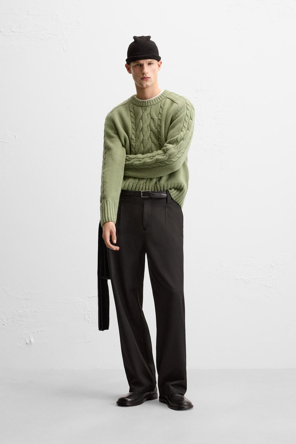 TEXTURED CABLE-KNIT SWEATER
