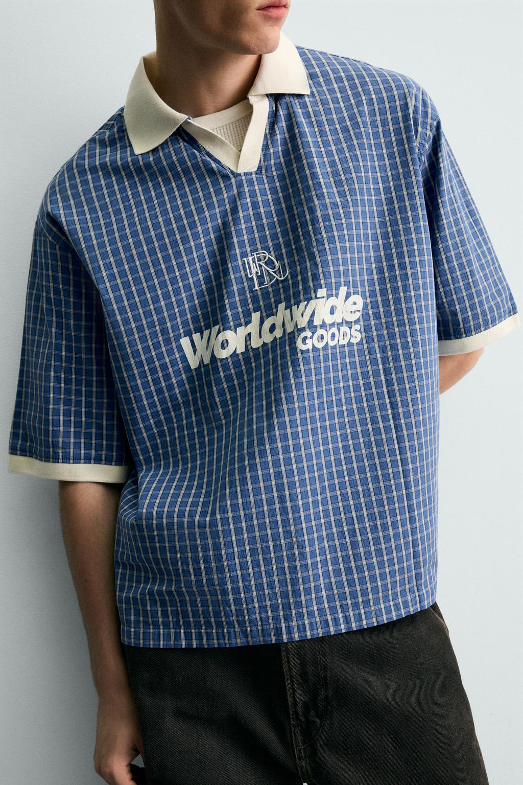 CAMISA POLO CROPPED FIT TEXTO ESTAMPADO / Azul / Blanco - Zara фото 6
