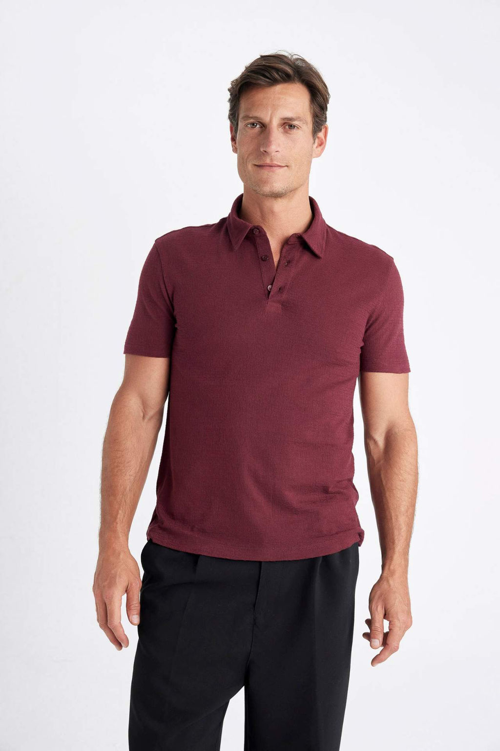 Slim Fit Dar Kesim Basic Duz K?sa Kollu Polo Tisort - Defacto фото 5