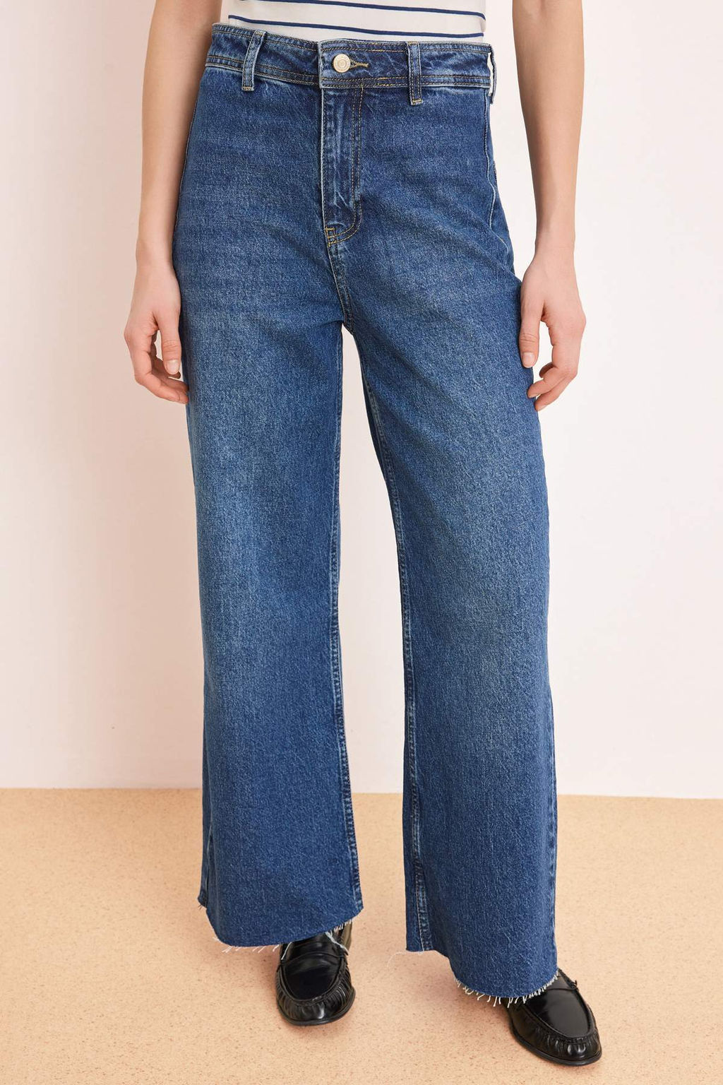 Koyu Mavi Yuksek Bel Az Esnek Culotte Bilek Boy Jeans TWOSS26JE00203 - Trendyolmilla фото 3