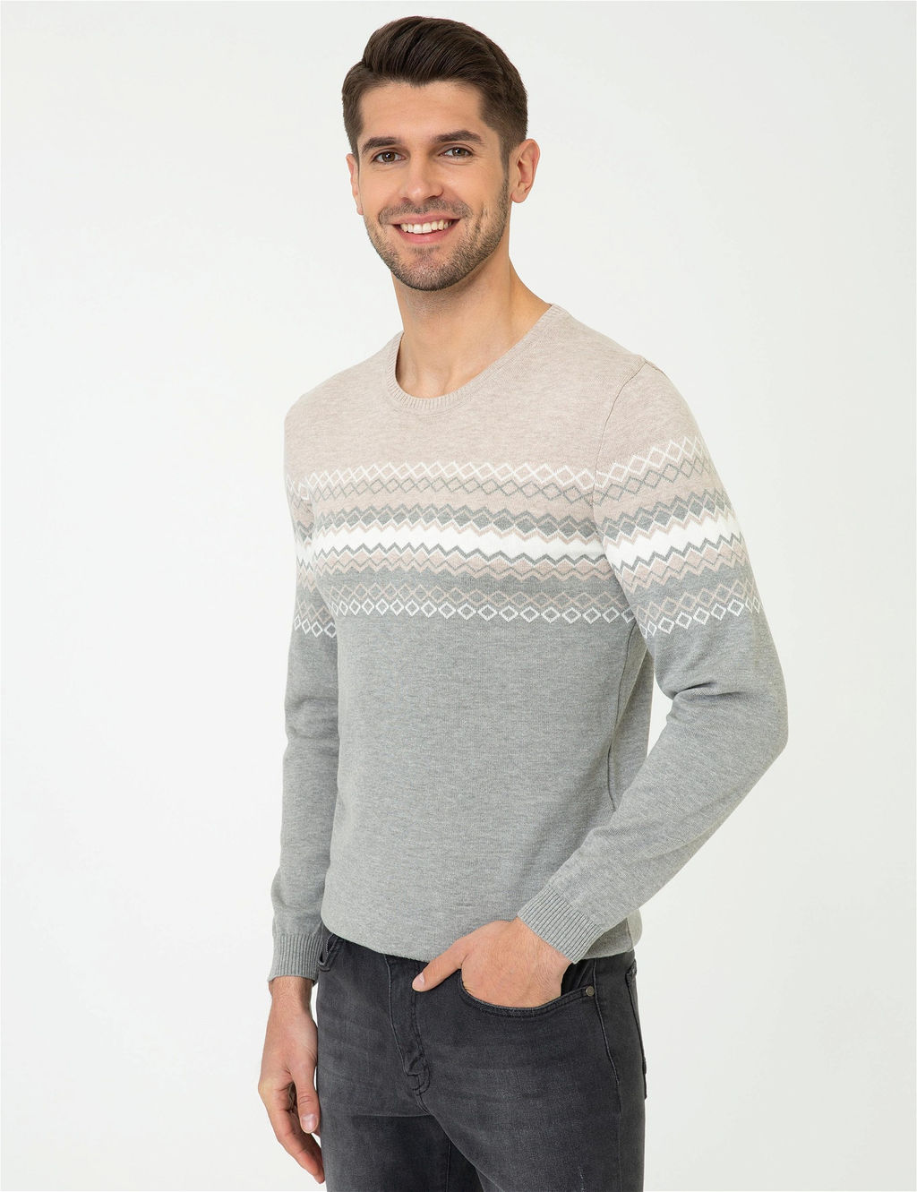 A__k Gri Melanj Slim Fit Fermuarl_ Triko H_rka