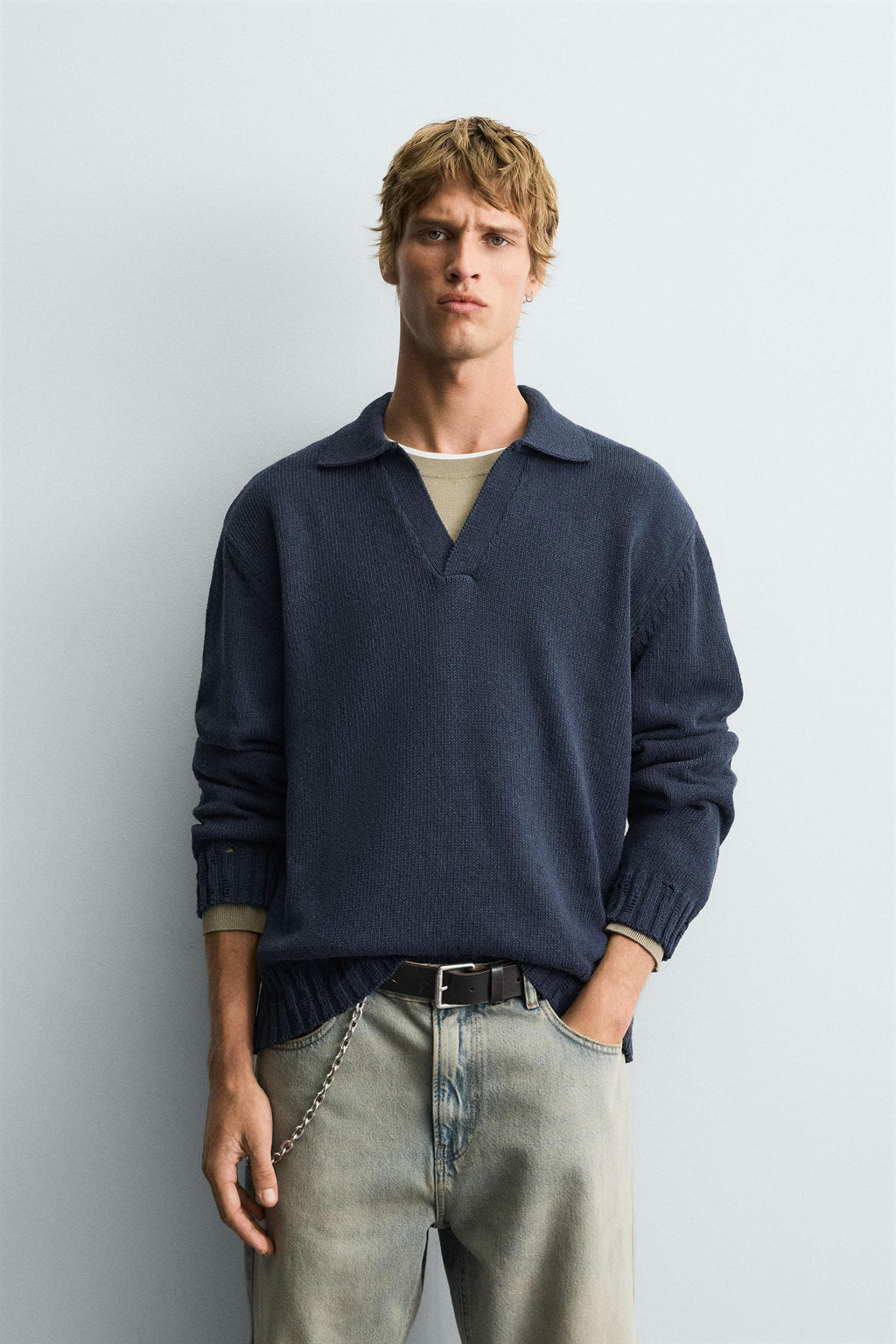 DISTRESSED KNIT POLO SHIRT - Zara фото 2