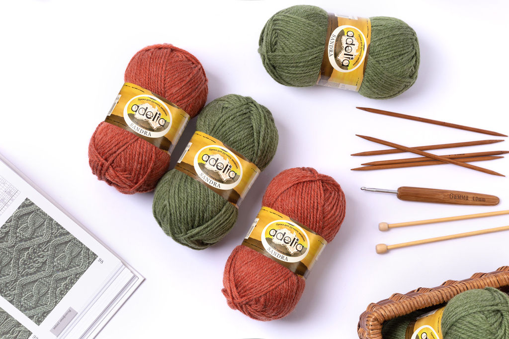 Пряжа ADELIA SANDRA 50% шерсть, 50% акрил 10 шт. х 50 г 90 м  4 м