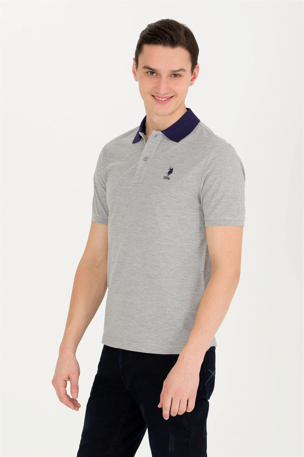 U. S. Polo Assn Мужская серая меланжевая футболка с воротником-поло - U.s. polo assn фото 10