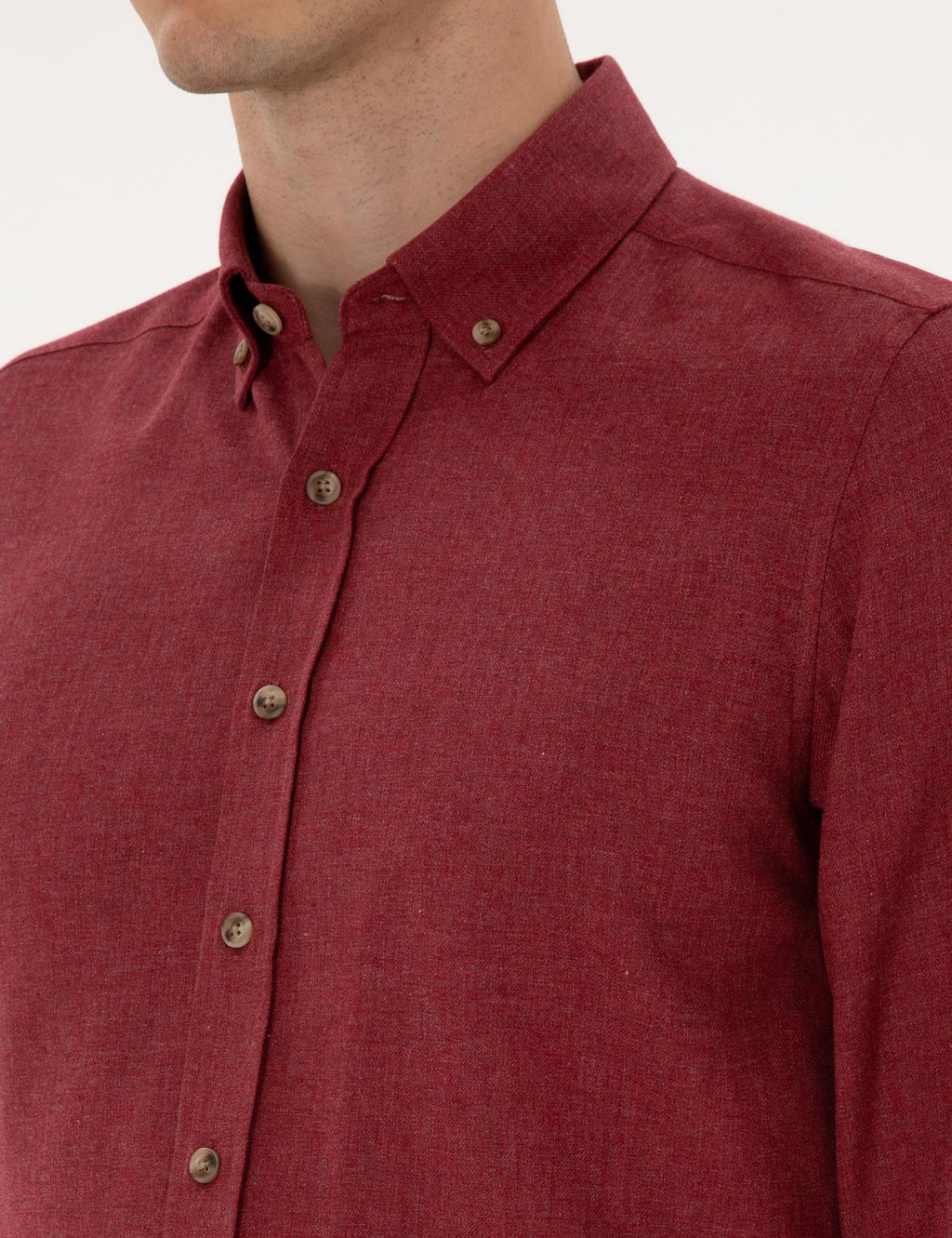 Bordo Flanel Dokulu Slim Fit Uzun Kollu G_mlek