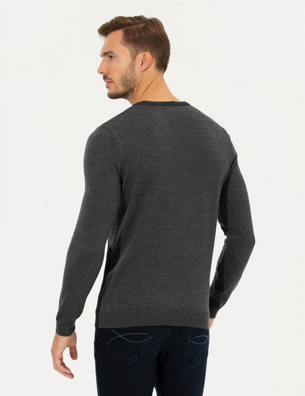 Gri Melanj Slim Fit Bisiklet Yaka Triko Kazak - Pierre cardin фото 5