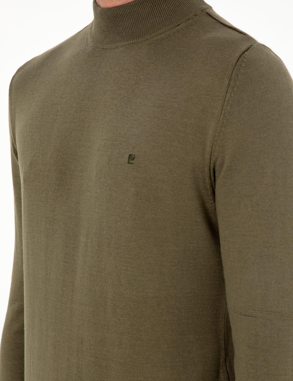 Koyu Haki Slim Fit Yar_m Bal_k__ Yaka Basic Triko Kazak - Pierre cardin фото 7