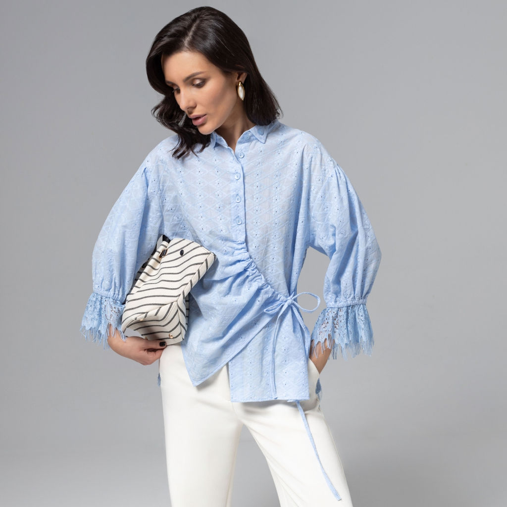 Рубашка комбинированный с кружевом, Дивная смелость (blue) - Charutti фото 4
