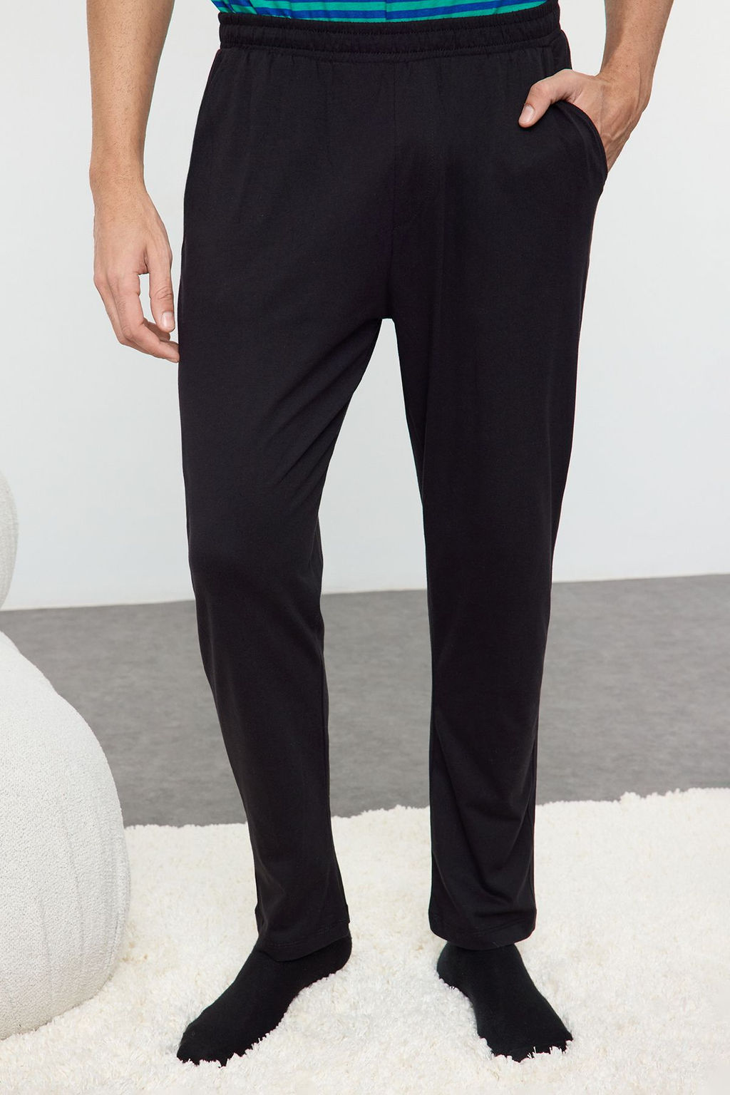 TRENDYOL MAN Saks Cizgili Regular Fit Orme %100 Pamuklu Pijama Tak?m? TMNAW25PT00020 - Trendyolmilla фото 9