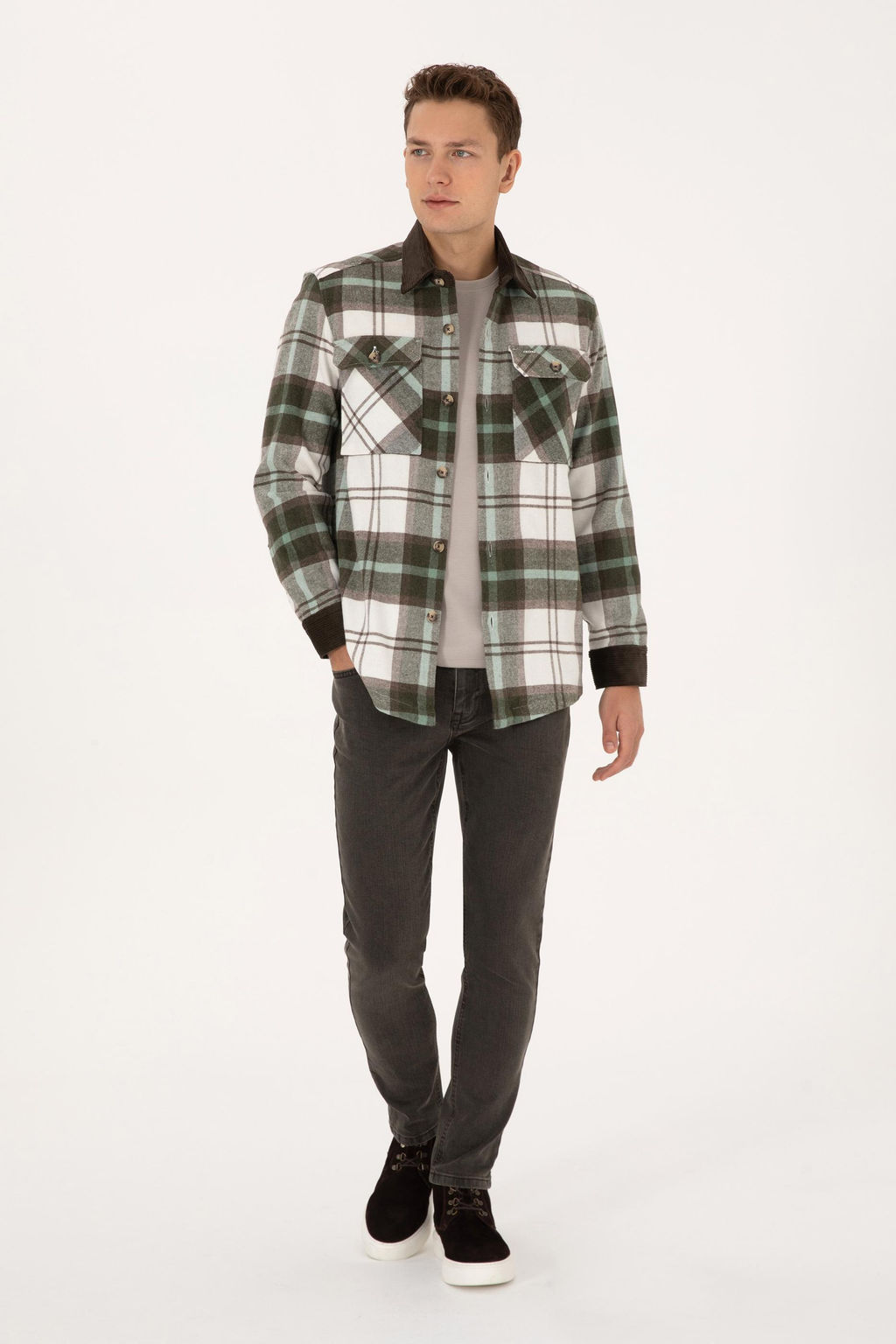 Erkek A__k Haki Uzun Kollu G_mlek - U.s. polo assn фото 4