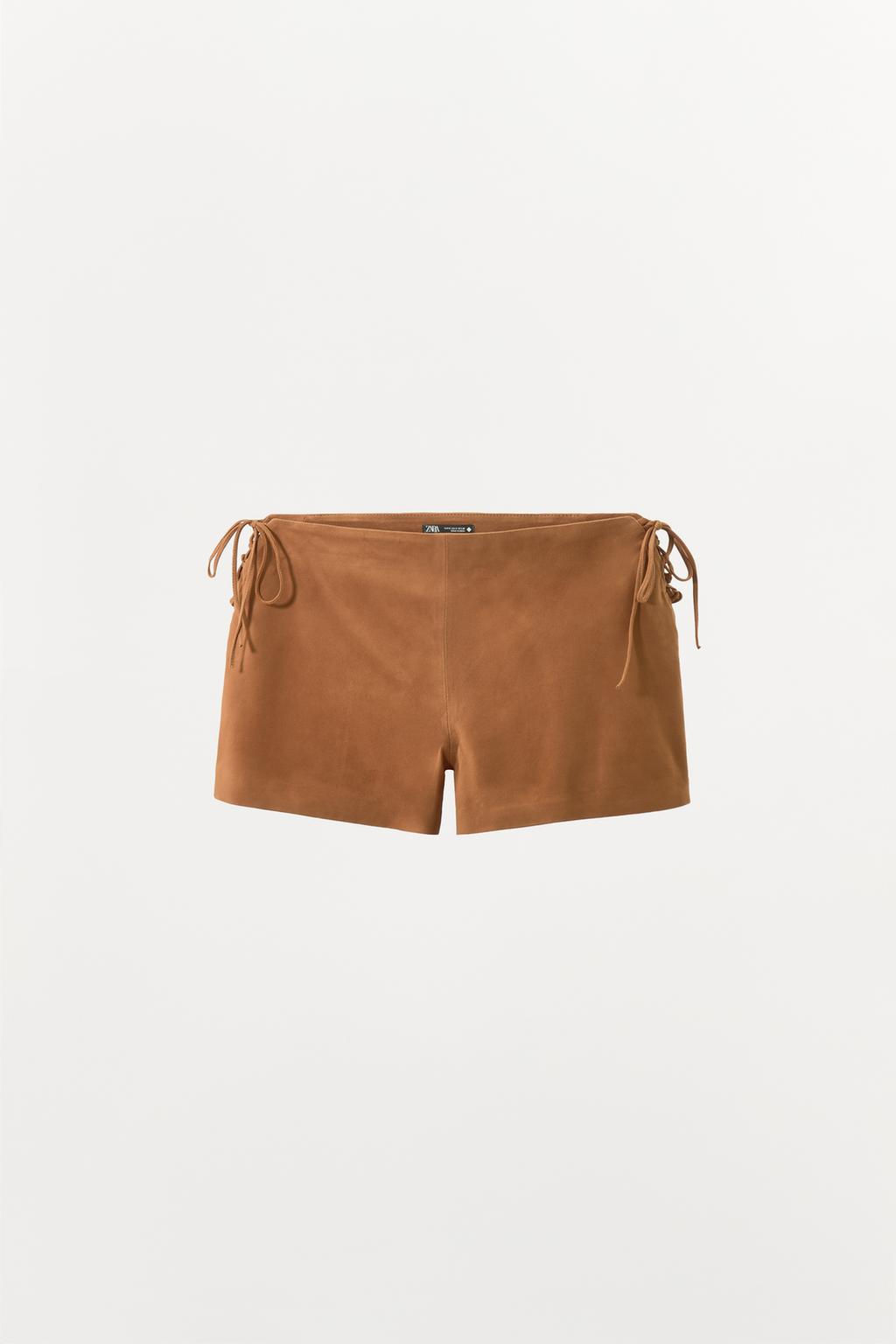 100% SUEDE LEATHER SHORTS WITH TIES - Zara фото 5