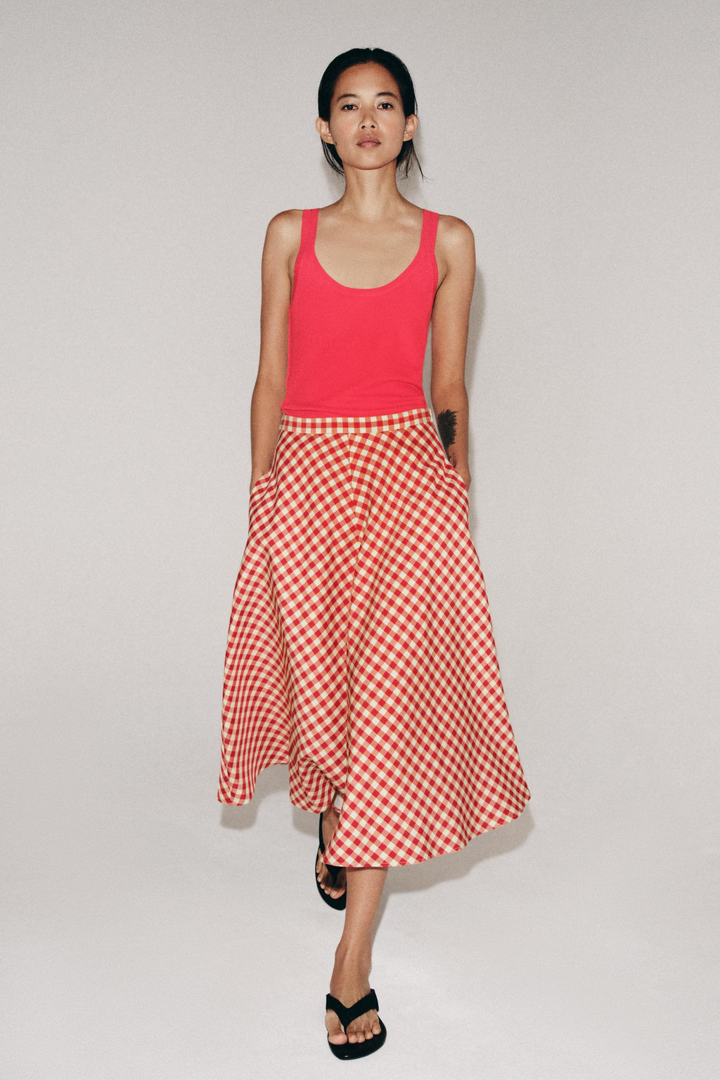 FALDA CAPA CUADROS ZW COLLECTION / Crudo / Rojo - Zara фото 4