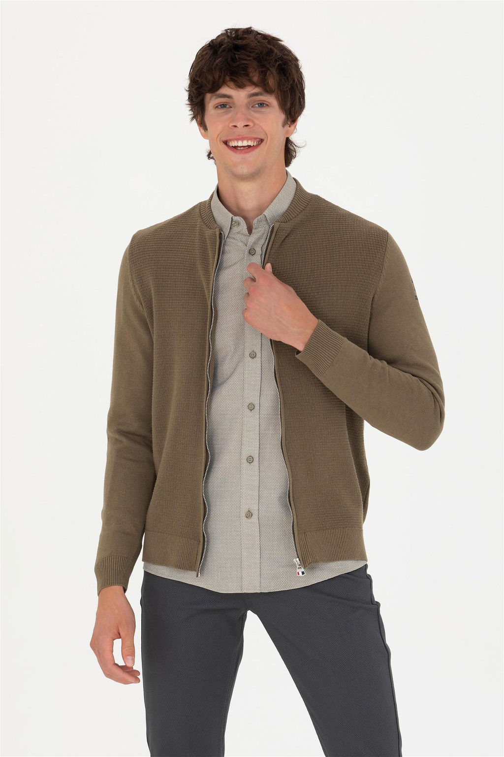 U. S. Polo Assn / Мужской базовый трикотажный кардиган цвета хаки меланж - U.s. polo assn фото 8