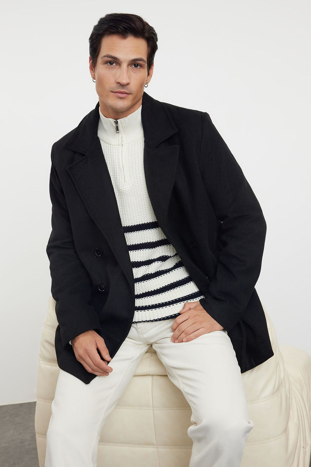 Trendyolmilla Man Haki Regular Fit Kruvaze Kapama Dokulu K?sl?k Kaban TMNAW23KB00002  фото 10