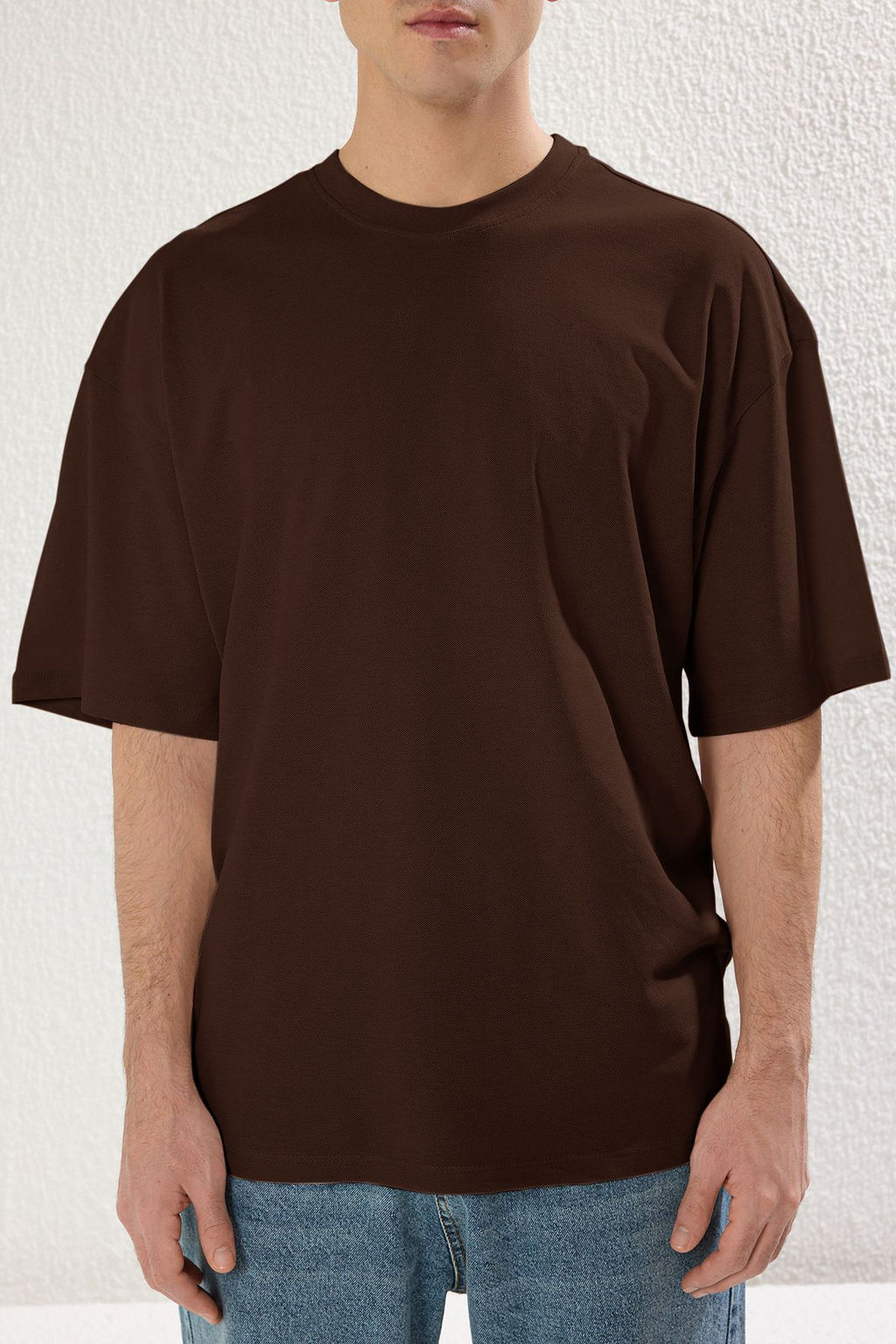 TRENDYOL MAN Kahverengi Oversize/Genis Kesim Dokulu Basic %100 Pamuklu Tok Kumas T-shirt TMNSS25TS00058 - Trendyolmilla фото 15