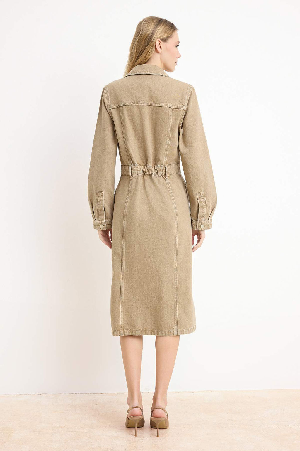 Bej Gomlek Yaka Maxi Denim Elbise TWOSS26EL00039