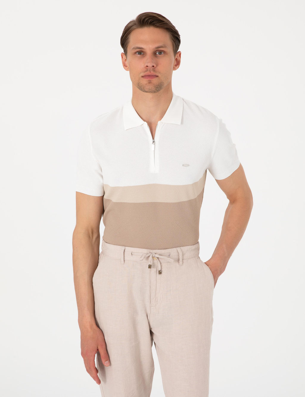 Vizon Slim Fit Polo Yaka Fermuarl_ Triko Ti__rt