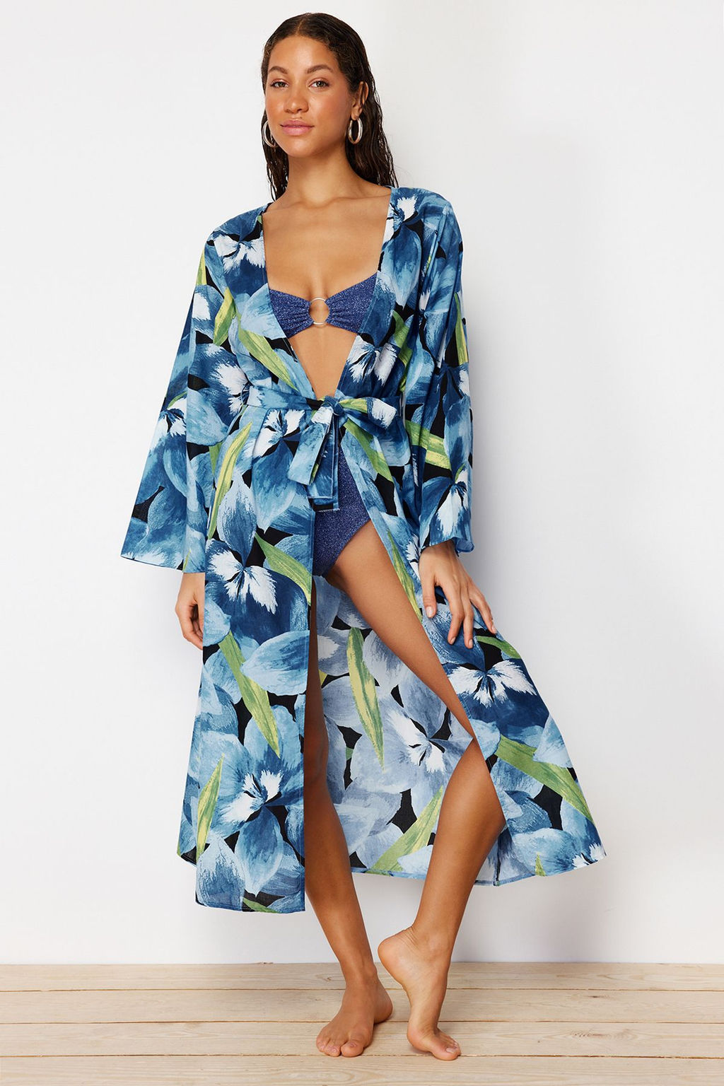 Plaj Giyim Cicek Desenli Kusakl? Maxi Dokuma %100 Pamuklu Kimono&Kaftan TBESS24KM00014 - Trendyolmilla фото 3
