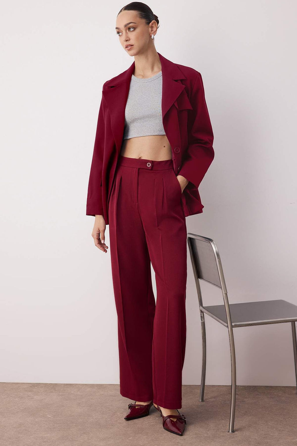 TRENDYOLMILLA Ekru Wide Leg/Genis Paca Yuksek Bel Dokuma Kumas Pantolon TWOAW22PL0066