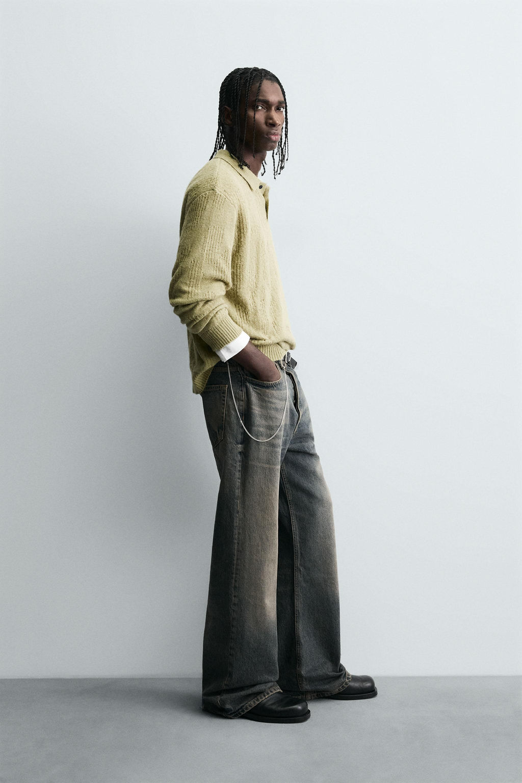 KNIT OPEN-WORK POLO SHIRT